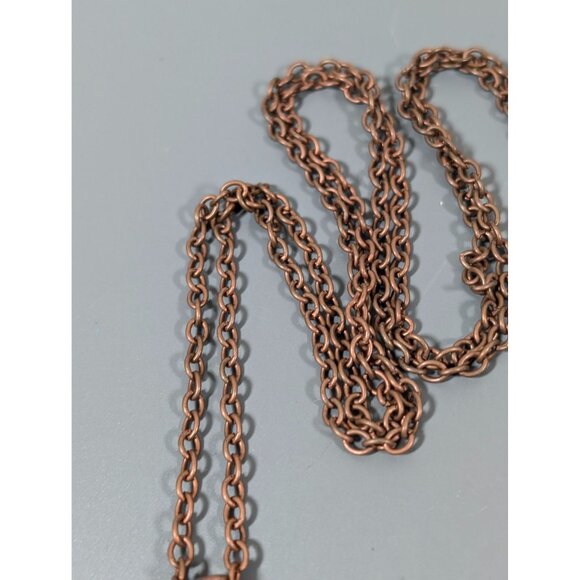 Copper Tone Faux Turquoise Teardrop Stone Cabochon Long Statement Neckalce 38" - Picture 4 of 7